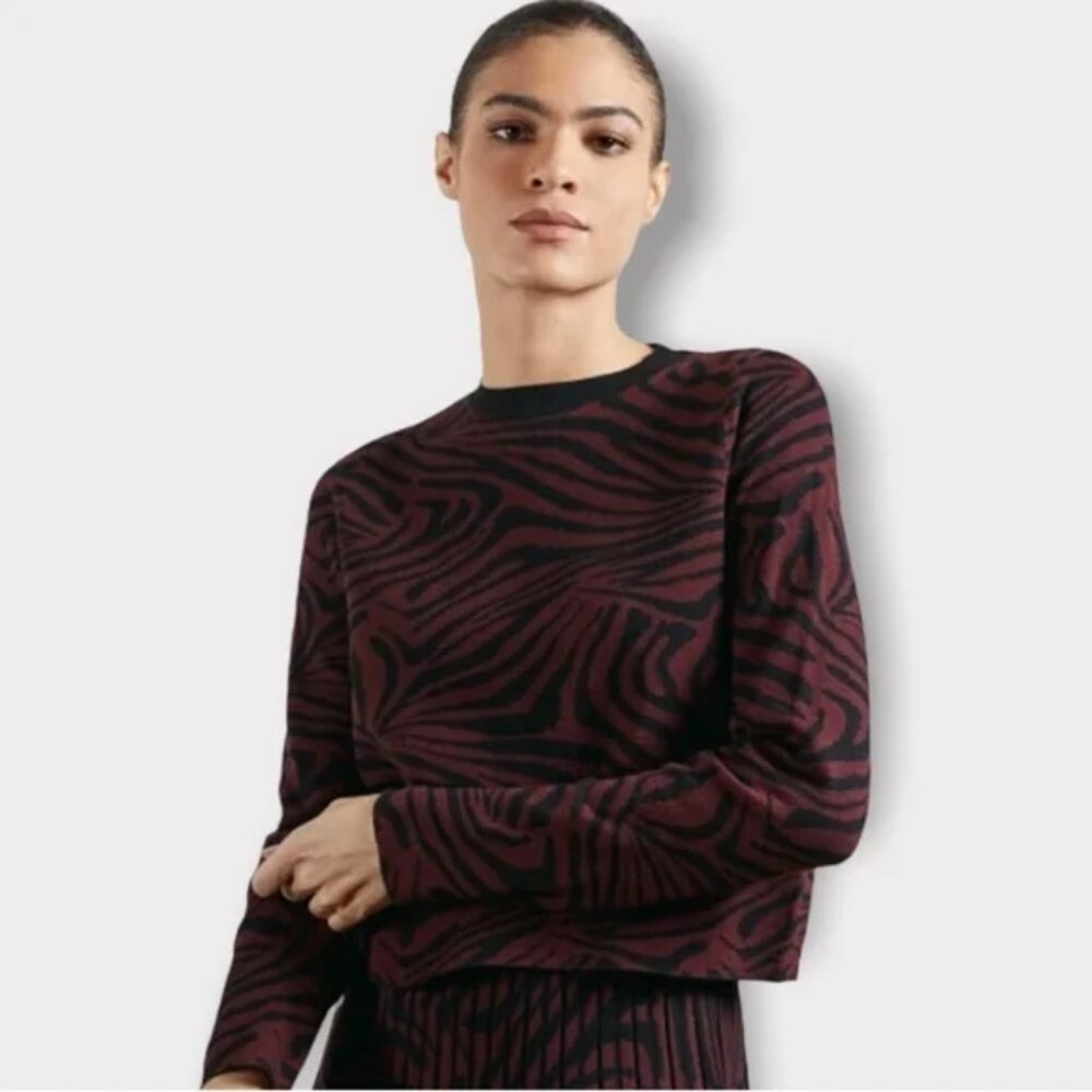 Ted Baker Martiy Oxblood Zebra Jacquard Sweater Size L